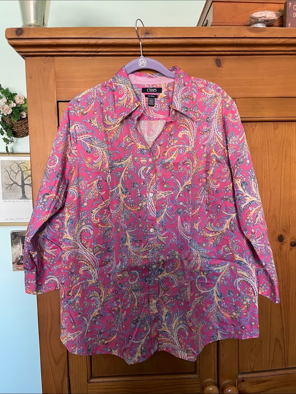Chaps Ladies Pink Paisley Casual Button-Down Shirt